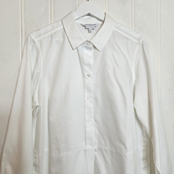 Foxcroft Top Womens Size 14 White Heritage Non-Iron Oxford Tunic Relaxed Shirt - Picture 2 of 15